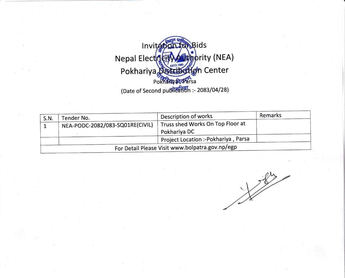 Notice of invitation to bid