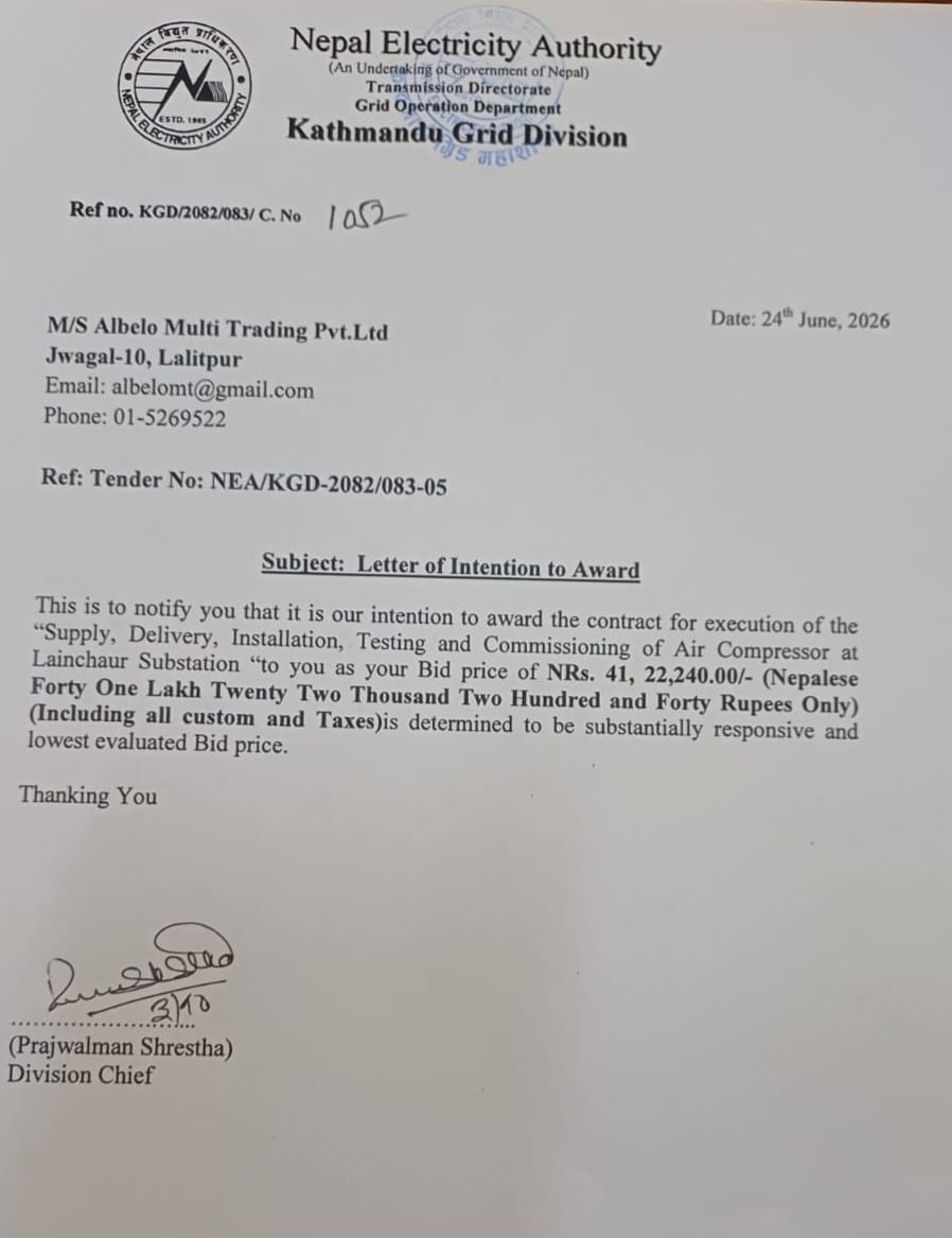 Letter of Intention to Award Kathmandu Grid Division